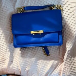 Blue Handbag with Gold Accents